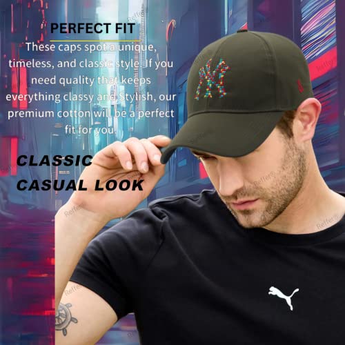 REFFER NY Baseball Caps Stylish Design Cotton Cap for Men and Women - Adjustable Buckle, Summer, Cricket, Gym, Sports (Olive Green Mix) - Image 2