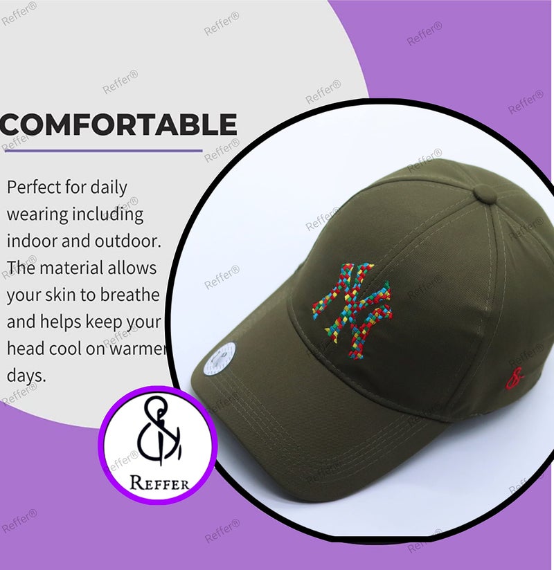 REFFER NY Baseball Caps Stylish Design Cotton Cap for Men and Women - Adjustable Buckle, Summer, Cricket, Gym, Sports (Olive Green Mix) - Image 4