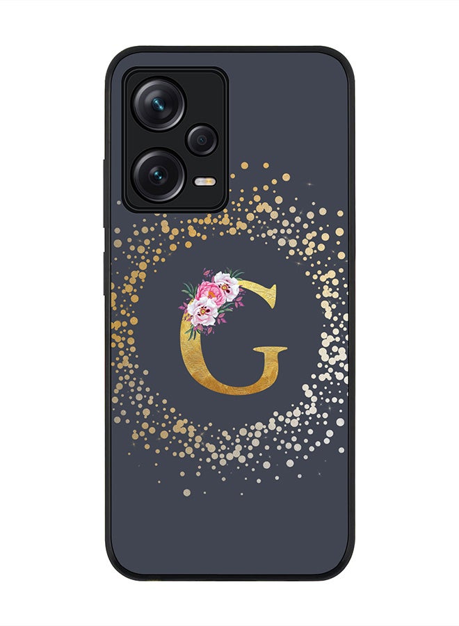 Stylizedd Rugged Black edge case for Redmi Note 12 Pro 5G Slim fit Soft Case Flexible Rubber Edges Anti Drop TPU Gel Thin Cover - Custom Monogram Initial Letter Floral Pattern Alphabet - G - Grey - Image 1
