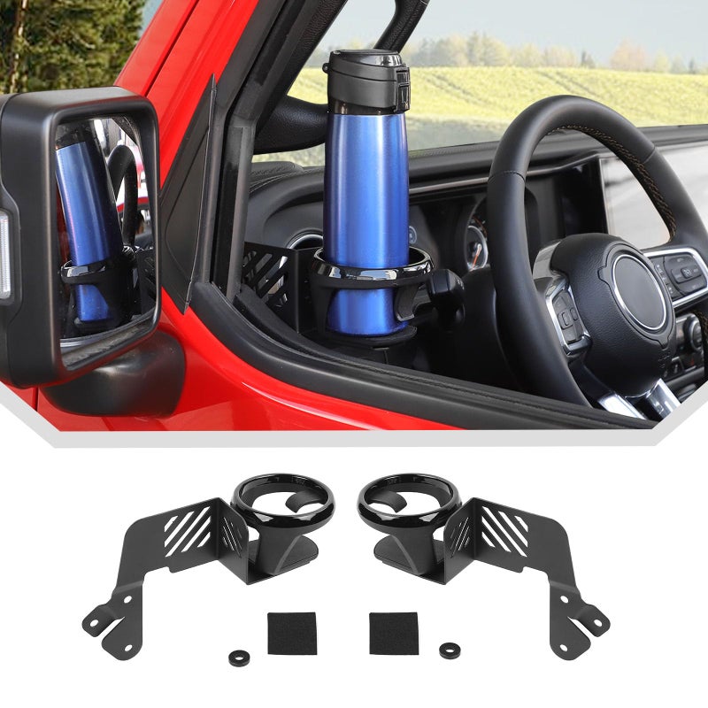 حاملات أكواب أبواب أمامية JeCar 2 قطعة لجيب رانجلر JL JLU غلادياتور JT 2018-2024 2025 وما فوق، جانب السائق والراكب