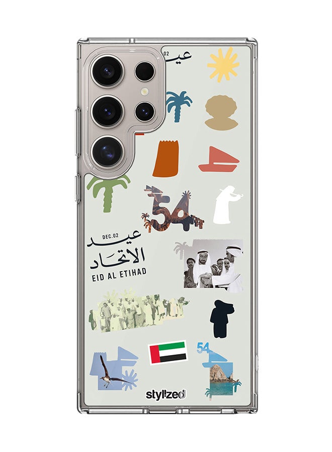 Stylizedd Classic Clear Compatible With Samsung Galaxy S24 Ultra, Hybrid Soft Case Flexible Edges Anti Drop TPU PC Gel Thin Transparent Cover- Eid Al Etihad 54th UAE National Day, Light Grey - Image 1
