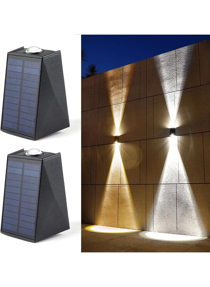 Arabest Solar Wall Lights Outdoor, Upgrade 2000 mAh Wall Sconce Lights 3000/6500K, IP65 Waterproof Wall Mounted Solar Outdoor Lights for Fence Porch Patio Garage Pergola Backyard(Dual Color, 2 Pack) - Image 1