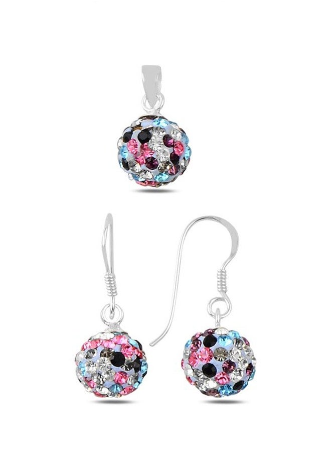 EMNON 925 Silver, Mix CZ Dangle Ball Set Rhodium Plated 100% Precious Metal Gift for Women- Emnon73SE 