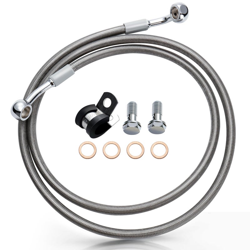 MoKitDora 445 Braided Extended Front Brake Lines Stainless Steel Oil Hose for Harley 2004up Sportster 2018up Softail Models 14 Handlebar without ABS Silver - Image 2