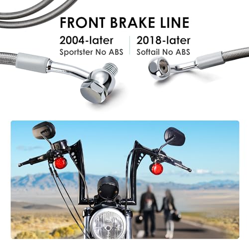 MoKitDora 445 Braided Extended Front Brake Lines Stainless Steel Oil Hose for Harley 2004up Sportster 2018up Softail Models 14 Handlebar without ABS Silver - Image 3