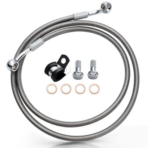 MoKitDora 445 Braided Extended Front Brake Lines Stainless Steel Oil Hose for Harley 2004up Sportster 2018up Softail Models 14 Handlebar without ABS Silver - Image 1