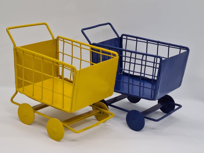 APEROL DESIGN Metal Shopping Cart Shape Platter Trolley Combo for Kitchen/Dinning Table Serving Platter (Yellow & Blue) - Image 2