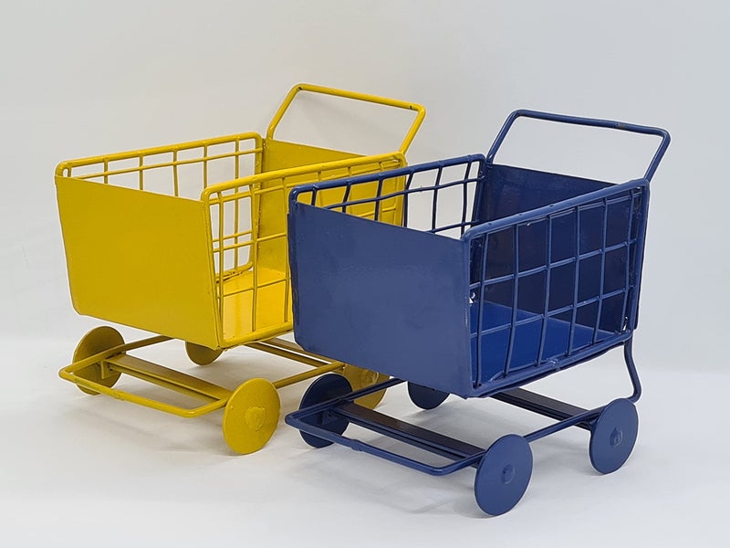 APEROL DESIGN Metal Shopping Cart Shape Platter Trolley Combo for Kitchen/Dinning Table Serving Platter (Yellow & Blue) - Image 1