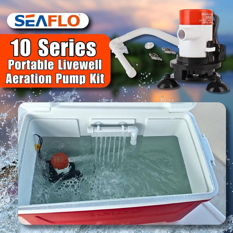 SEAFLO 10 Series Portable Livewell Aerator Kit - 12V, 350 GPH, Adjustable Hosepipe, Submersible, Corrosion-Resistant, Efficient Oxygenation, Fresh/Saltwater Use, CE & ROHS Certified, 4-Year Warranty - Image 2