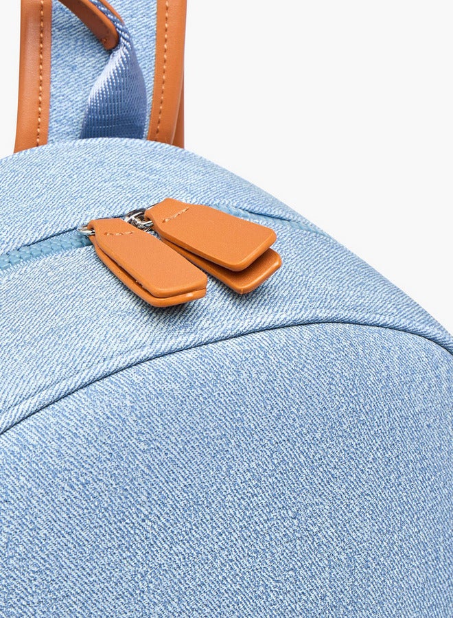 حقيبة ظهر مدرسية نسائية بطبعة شعار وإغلاق بسحاب وحقيبة مرفقة