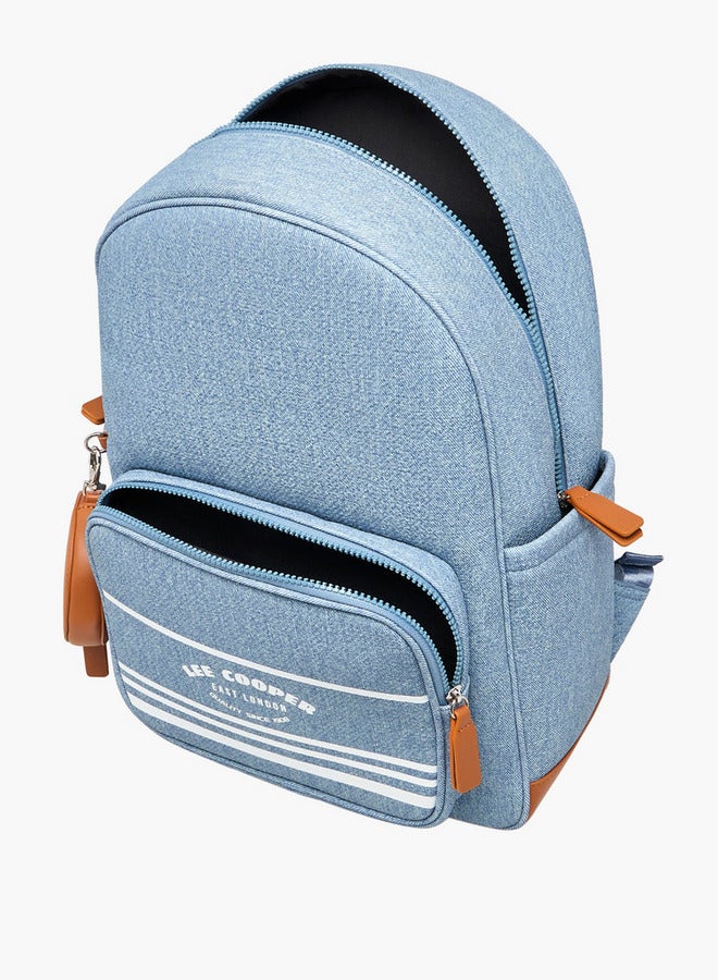 حقيبة ظهر مدرسية نسائية بطبعة شعار وإغلاق بسحاب وحقيبة مرفقة