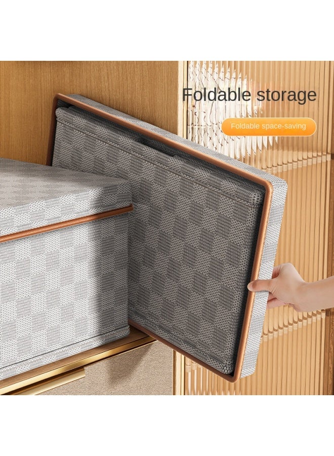 Autonomy New Non-woven Checkerboard Top And Bottom Lid Clothing Storage Box, Household Organizer Magic Box, Toy Storage Basket - Image 2