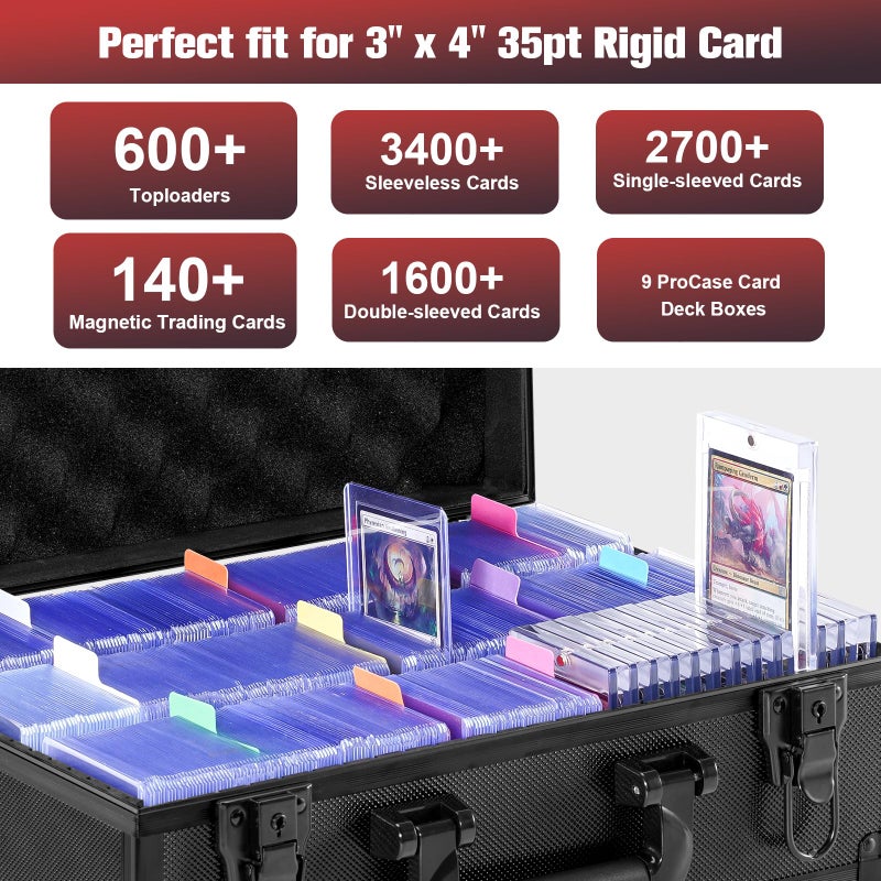 ProCase Toploader Storage Box with 6 Removable Dividers, Sports Card Hard Carrying Case with 16 Colorful Divider Tab For 3â€Ã—4â€ 35PT Rigid Cards, 600+ Toploader Holder for Trading Card Collection - Image 2