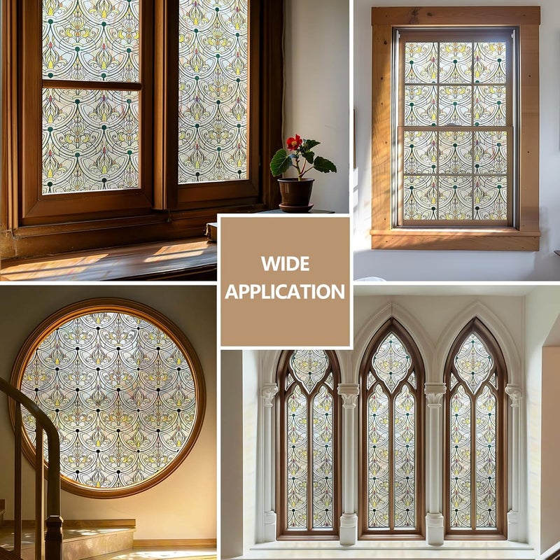 ADD.HERES 3D Stained Glass Window Film, Decorative Window Privacy Film for Bathroom,Front Door,Home, Sun Blocking Heat Control,Static Cling, Golden Ironwork 17.5inch x 47.24inch - Image 5
