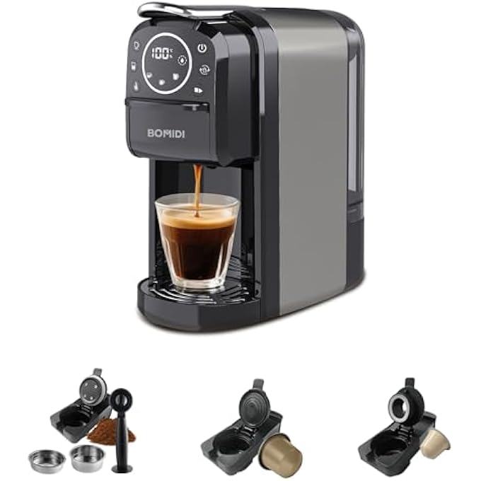 باميدي ماكينة صنع قهوة كبسولة 3 في 1، ضغط عالي 20 بار، درجة حرارة قابلة للتعديل 55100 درجة مئوية، خزان مياه قابل للفصل 700 مل، شاشة LED ذكية، صغيرة الحجم للاستخدام المنزلي والمكتب والسفر - Image 1