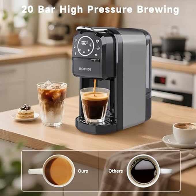 باميدي ماكينة صنع قهوة كبسولة 3 في 1، ضغط عالي 20 بار، درجة حرارة قابلة للتعديل 55100 درجة مئوية، خزان مياه قابل للفصل 700 مل، شاشة LED ذكية، صغيرة الحجم للاستخدام المنزلي والمكتب والسفر - Image 3