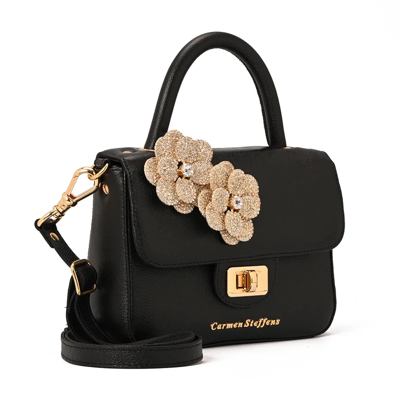 Top Handle Bag Flower Black