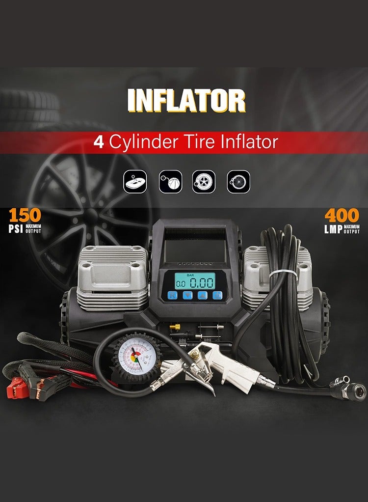MR.SMART Mr Smart 4 Cylinder Portable Tire Inflator, 150 PSI Maximum Output, Digital Display with Gauge, 400 LPM - Image 2