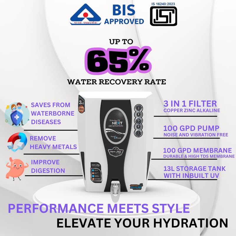 AQUAULTRA Aqua Ultra I25 Copper Water Purifier With ROUFUV LED in tank taste adjuster 65 water saving ISI BIS Certified Premium series 12 Liter 18 Liter LPH - Image 3