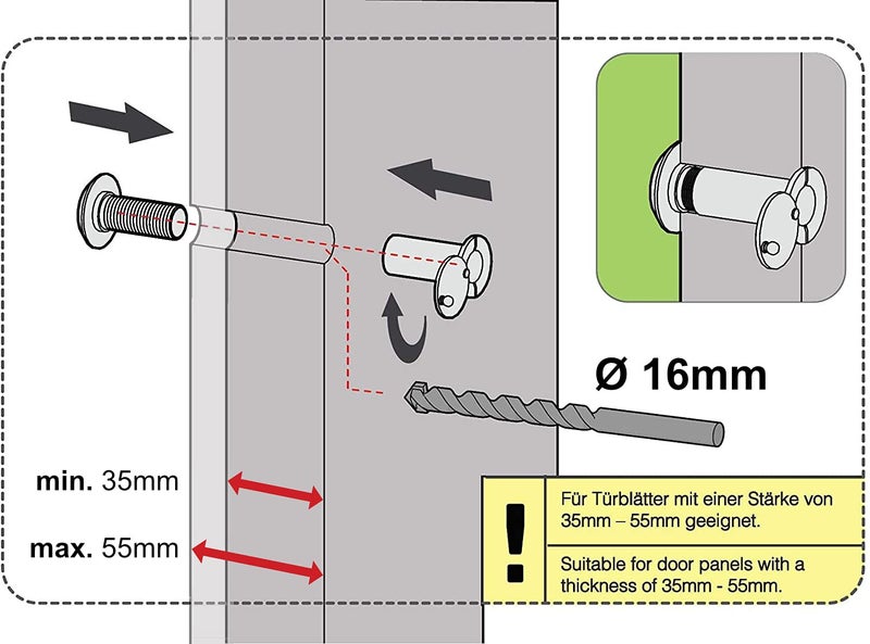 Stoppwerk Door Viewer Chrome Style - Security Spy Hole for 35-55mm Doors - 200° Wide Angle Peephole for Doors incl. Glass Lense - Silver Eye Hole - Image 2