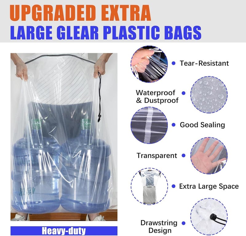 NVAAV 32x42 Inch Extra Large Clear Drawstring Plastic Bags 3 Pack(4 Mils), Dustproof Moistureproof Reusable Big Giant Luggage Storage Bag for Suitcase Garage Organizer, Blanket, Plush Toys - Image 3
