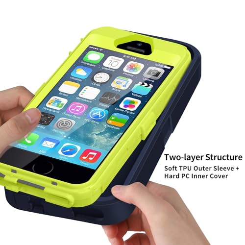 ACAGET for iPhone 5S Cases, iPhone SE 2016 Case, iPhone 5 Case Heavy Duty Protective Armor Shock-Absorbing Dual Layer Rubber TPU + PC Cover Non-Slip Bumper Phone Cases Dark Blue/Green - Image 3