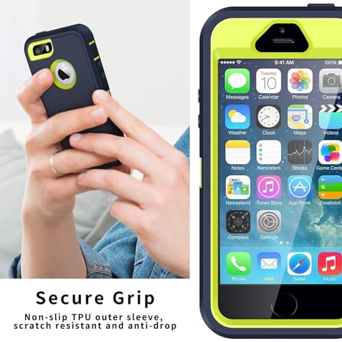 ACAGET for iPhone 5S Cases, iPhone SE 2016 Case, iPhone 5 Case Heavy Duty Protective Armor Shock-Absorbing Dual Layer Rubber TPU + PC Cover Non-Slip Bumper Phone Cases Dark Blue/Green - Image 5
