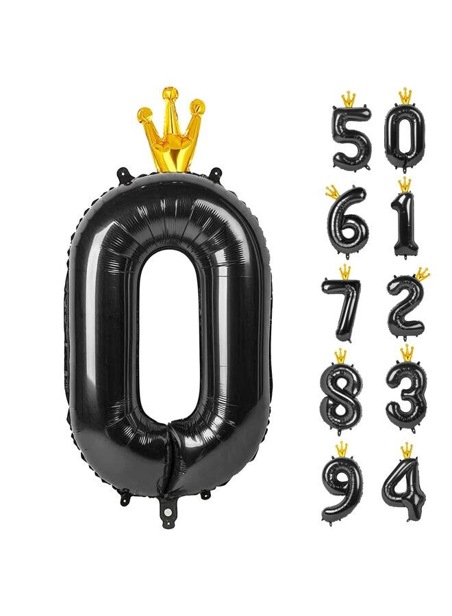 40 Inch Black Foil Number Balloon, Large Mylar Numbers for Birthday Anniversary Retirement Party Decorations (0, 10, 20, 30, 40, 50, 60, 100), Helium Free (0) - Image 1