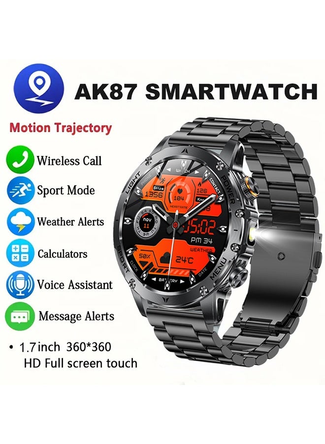 RollsTimi LED Men'S Smart Watch with Wireless Calling 1.7" HD Large Screen, 1000mAh Battery, Long Standby Time, Flashlight, Fitness Tracker Watch, 100+ Sports Modes, Voice Assistant