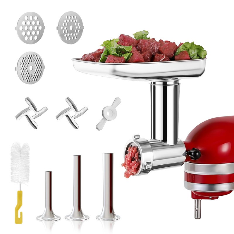 Stainless Steel Meat Grinder Attachments for KitchenAid Mixers Metal Food Grinder Sausage Stuffer Dishwasher Safe Accessory Suitable for Kitchen Aid by Rafbar