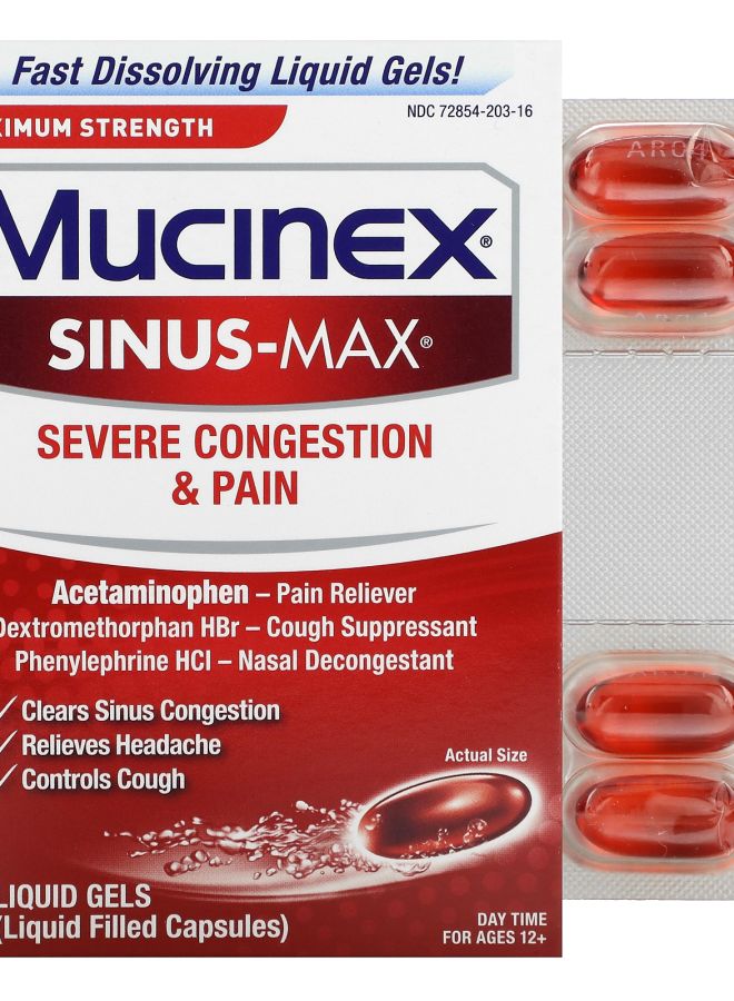 MUCINEX سينوسماكس احتقان شديد وألم قوة قصوى للأعمار 12+ 16 جل سائل