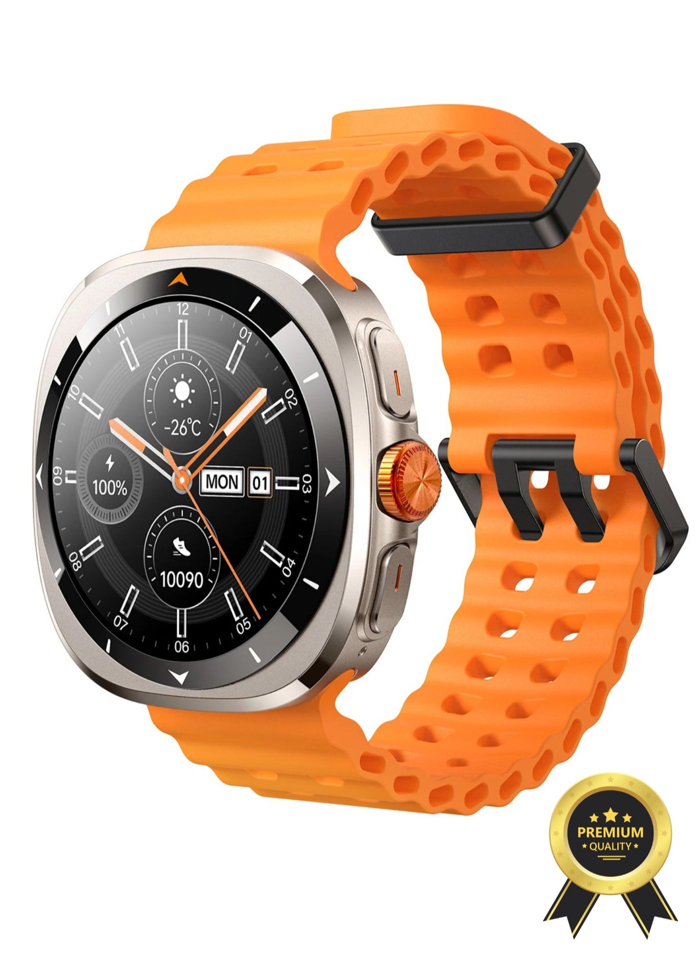JOYROOM Vanture Series Ultra Smart Watch – 47mm AMOLED Display, 100+ Sports Modes, Bluetooth Calling, 12-Day Battery, IP68 Waterproof, Wireless Magnetic Charging, Health Monitoring, Zinc Alloy Frame - Premium build Vitality Orange
