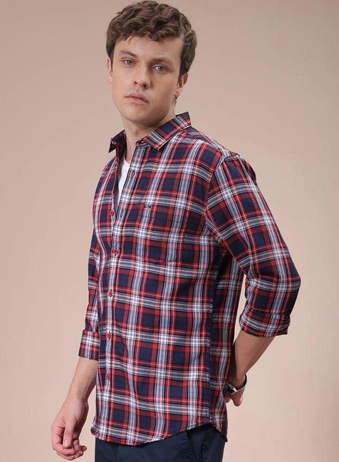 ذا انديان كراج كو Men Slim Fit Checkered Full Sleeves Cutaway Collar Casual Shirt
