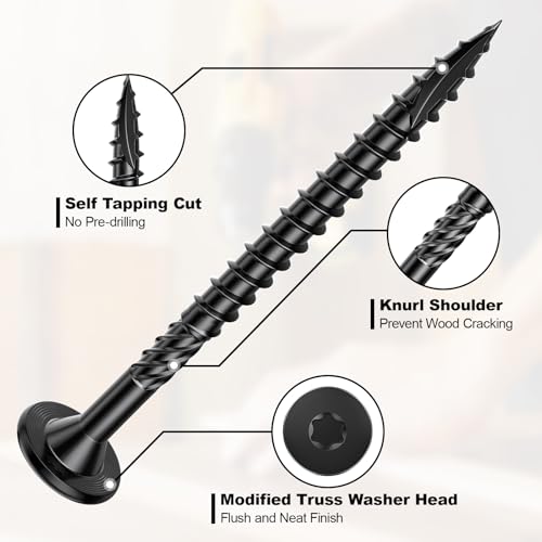 FMhotu 4-1/2 Inch Heavy-Duty Outdoor Deck Screws, 50Pcs Star Drive Decking Wood Screws, Rust Resistant Timber Screws for Timber/Log/Landscaping Wood (#14 x 4-1/2" Black) - Image 3