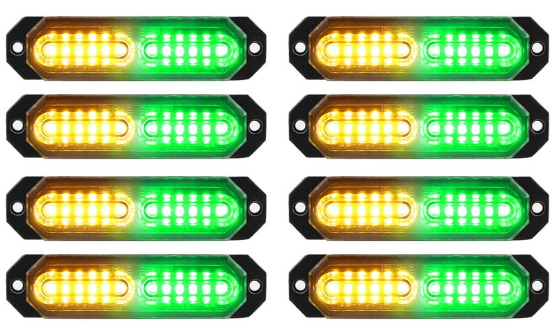 ASPL 8pcs Sync Feature Ultra Slim 12-LED Surface Mount Flashing Strobe Lights for Truck Car Vehicle LED Mini Grille Light Head Emergency Beacon Hazard Warning lights (Amber/Green) - Image 1