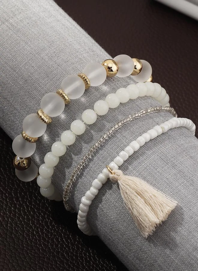 Pack of 4 - Tassel Charm Beaded Bracelet