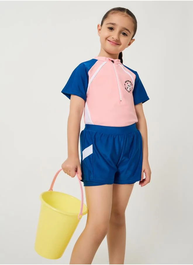 Styli Styli Color Block High Neck Swimsuit