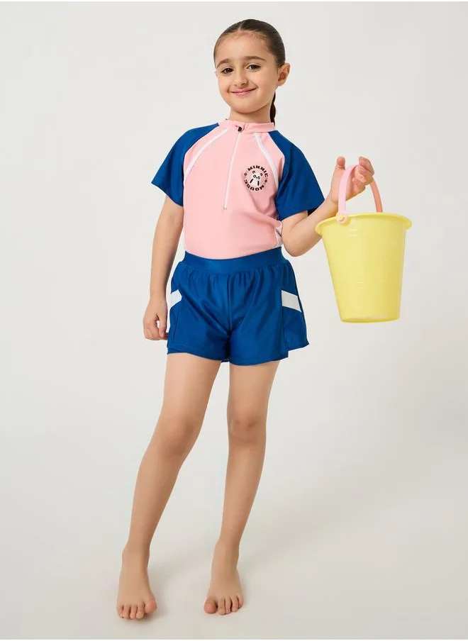 ستايلي Styli Color Block High Neck Swimsuit