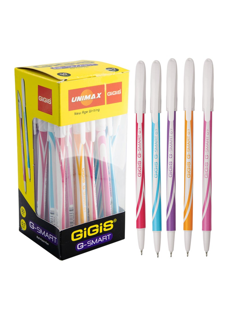 Gigis Unimax G-Smart Ball Point Pen 50-Pieces, 0.7 mm, Blue, Smooth Writing Ballpen for School Office Home - Image 1