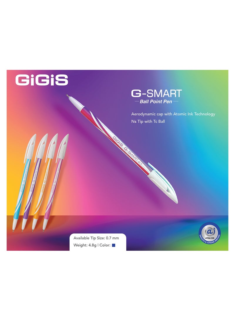 Gigis Unimax G-Smart Ball Point Pen 50-Pieces, 0.7 mm, Blue, Smooth Writing Ballpen for School Office Home - Image 2