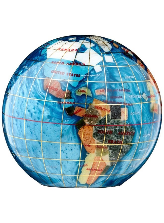 Unique Art Since 1996 4.3" (110 mm) Diameter Gemstone Globe Paperweight Paper weight (Bahama Blue Swirl) - Image 1