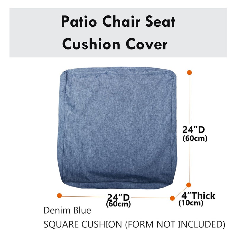 youngseahome Patio Seat Cushion Covers,Washable Slip Covers Replacement,Waterproof Outdoor Furniture Chair Cushion Pillow Seat Cover for Couch,Garden,Sofa,Denim Blue,24"Ã—24"Ã—4"(4 Covers Only) - Image 4