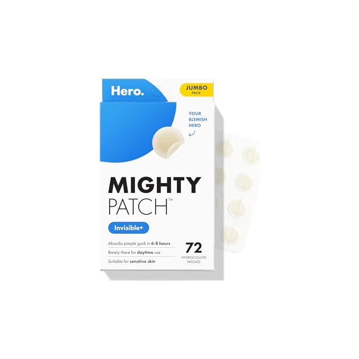 Mighty Patch™ Invisible+ Patch – The Barely-There Daytime Hydrocolloid Acne Pimple Patch for Covering Zits and Blemishes, Tapered Edges Designed to Blend Into Skin (72ct)