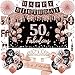 Uiorgui 50th Birthday Decorations for Women 33pcs 50th Birthday Crown and Sash Black Rose Gold Happy 50th Birthday Banner Balloons Backdrop Hanging Swirls Paper Fans 50 Years Old Birthday Decorations Kit - Image 3