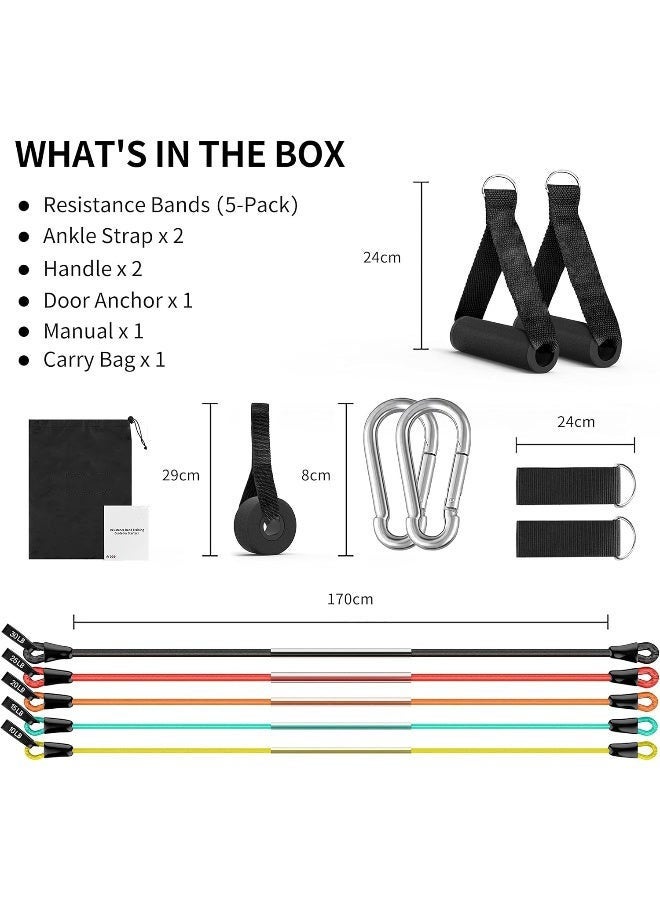 PYC 14-Piece Resistance Bands Set with Handles, Door Anchor, Ankle Straps, Training Manual & Carrying Bag - Ideal for Home Fitness, Yoga, Pilates, Stretching & Strength Training for Men & Women(100LB) - Image 4