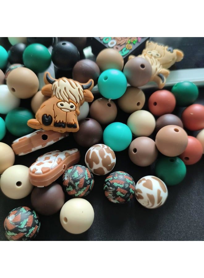 AELUUAKE 73Pcs Highland Cow Silicone Beads 15mm Round Silicone Beads Bulk Western Cow Brown Silicone Focal Beads Cow Rubber Beads DIY Crafts Loose Spacer Beads for Pens Keychains Bracelet Necklace Making - Image 3