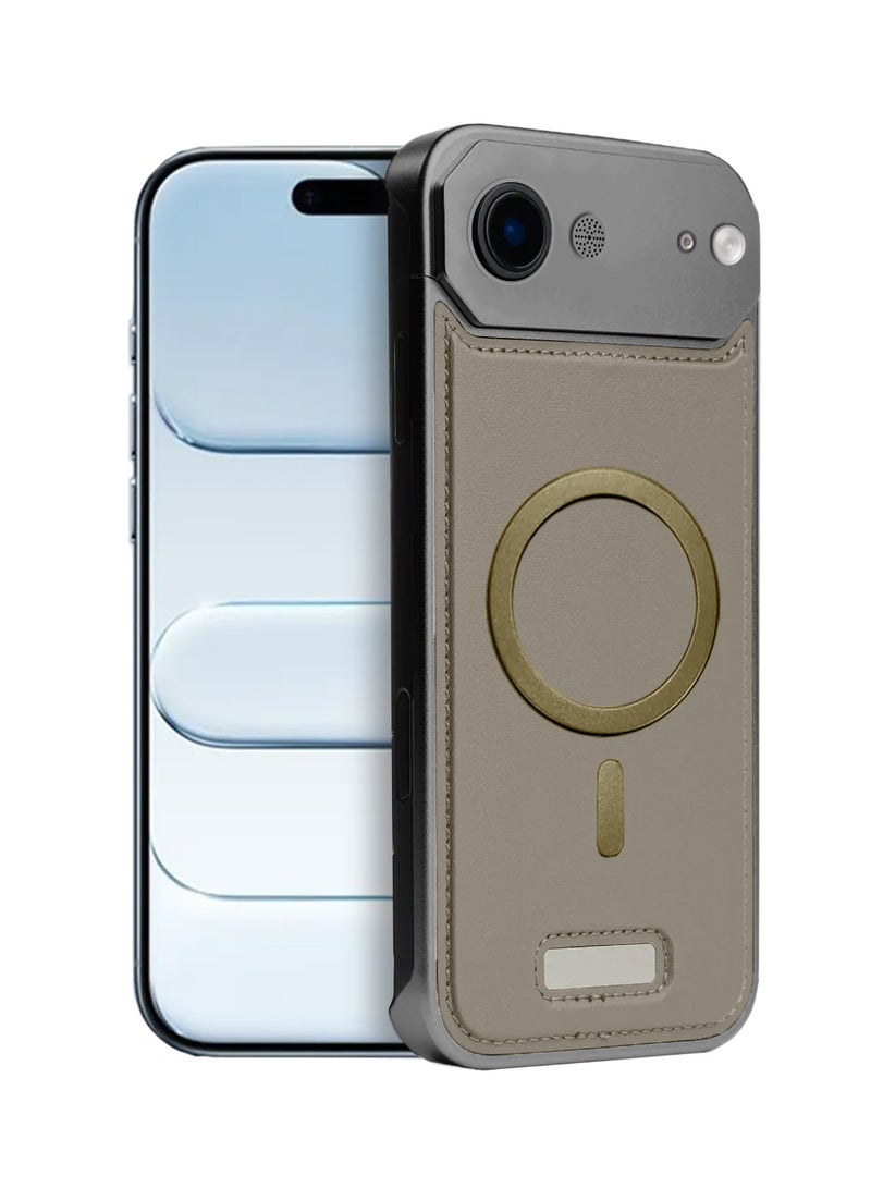 Wtech Apple iPhone Air 5G 2025 Metal Frameless Case Metallic Vegan Leather Magsafe Support Hard With Speaker Case Cover (MCMPMN) - Gold - Image 1