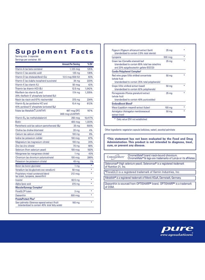 Pure Encapsulations Men's Nutrients - Multivitamin Mineral Supplement to Support Energy, Endurance & Stamina in Men Over 40* - with Vitamin D, Vitamin C & Trace Minerals - 180 Capsules - Image 2