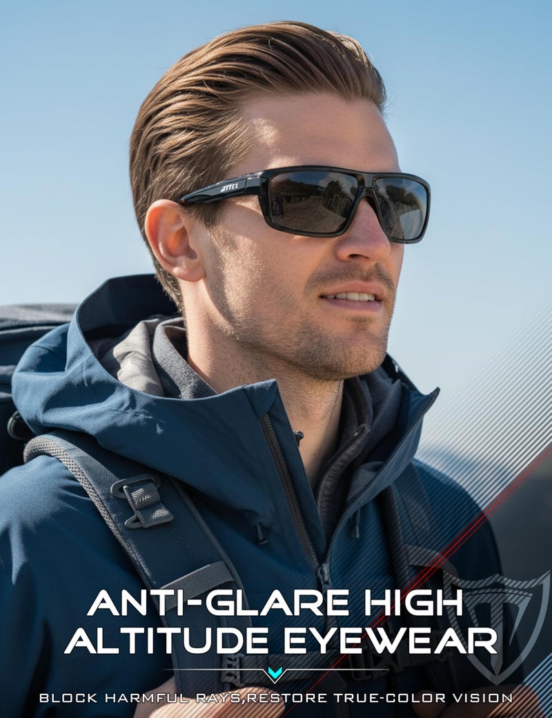 ATTCL Polarized Wrap Sunglasses For Men Cycling Driving Fishing - Sports Glasses Ultralight 5001 Black - Image 3