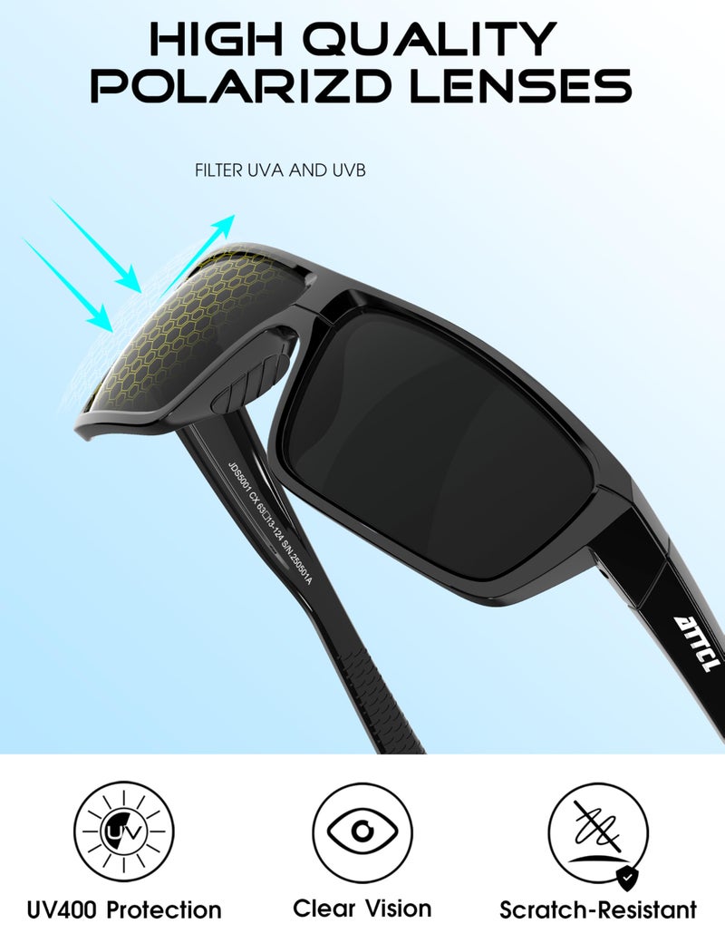 ATTCL Polarized Wrap Sunglasses For Men Cycling Driving Fishing - Sports Glasses Ultralight 5001 Black - Image 4